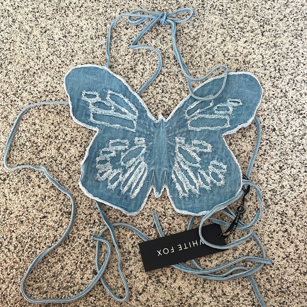 White Fox Butterfly Crop Top